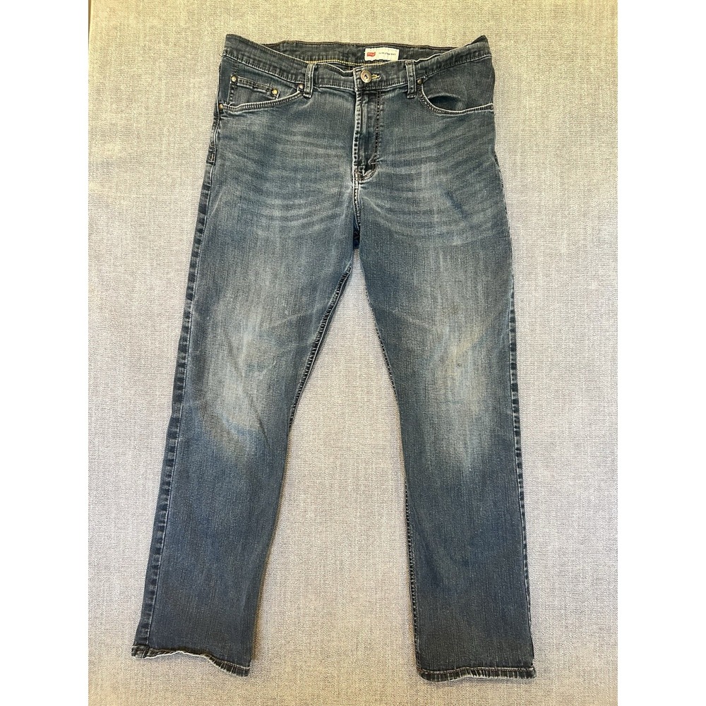 Wrangler Slim Straight Jeans Mens 36x30 Blue Denim Pants